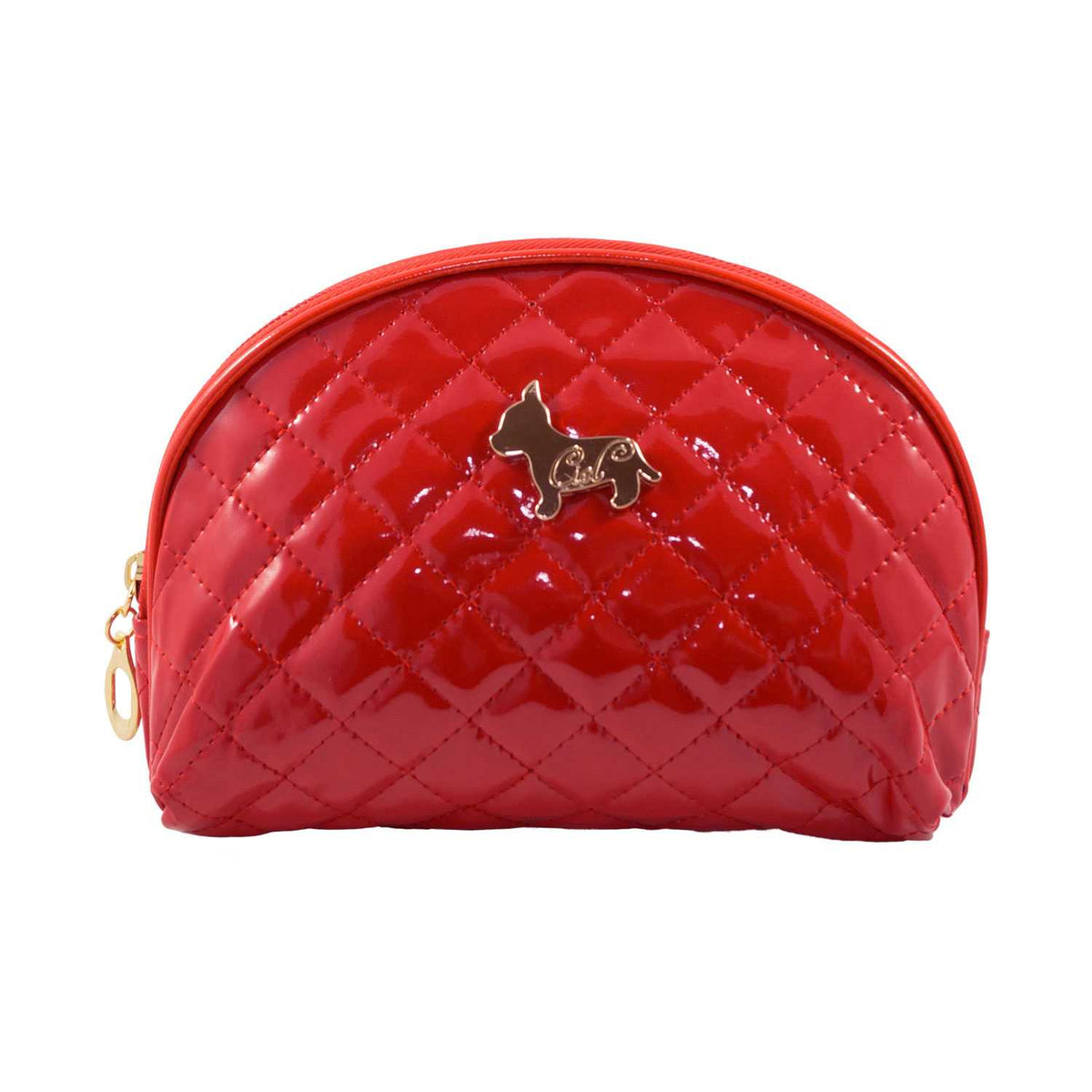 Shiny Half Moon Shape Cosmetic Pouch Bag - Red - Zestique