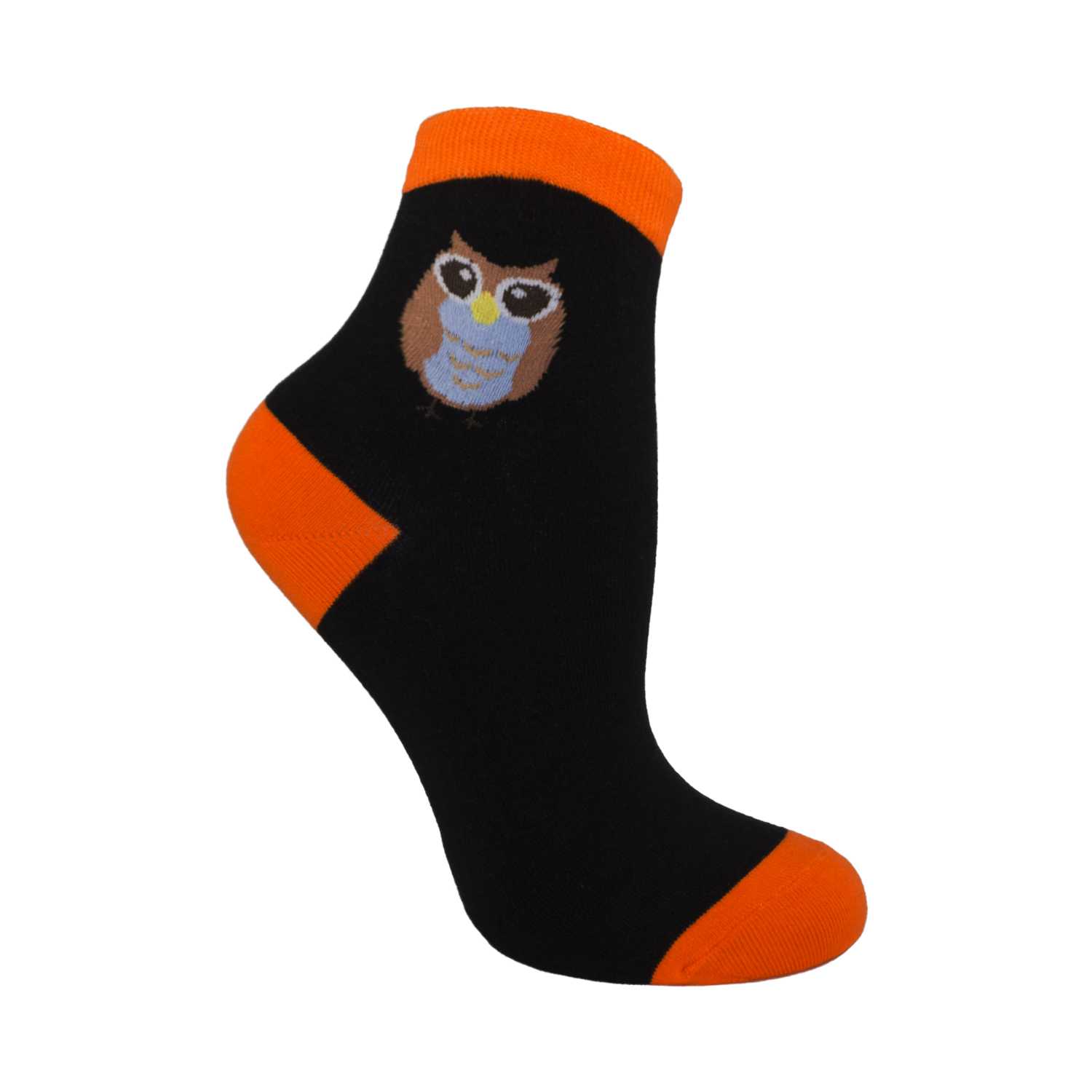 Women's Owl Design Crew Socks - Black - Zestique