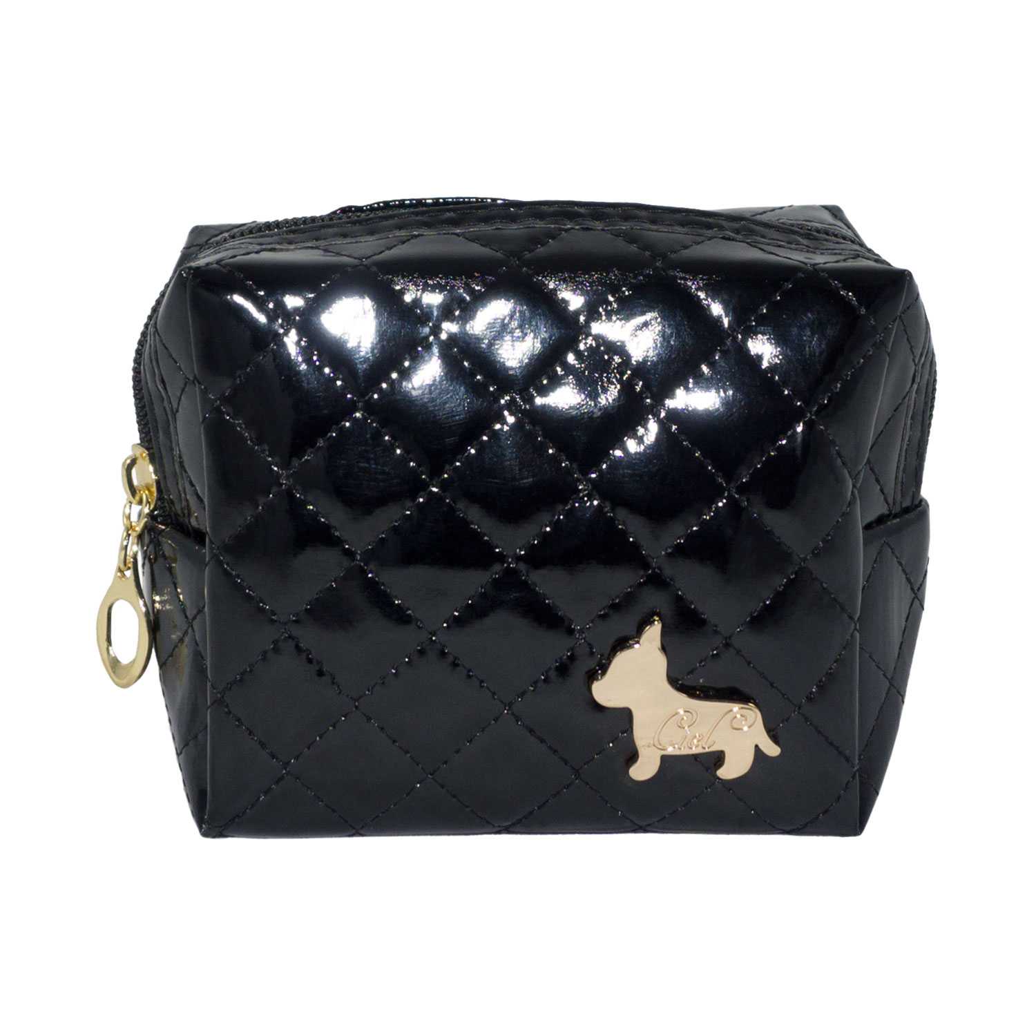 Shiny Rectangular Shape Cosmetic Pouch Bag - Black - Zestique