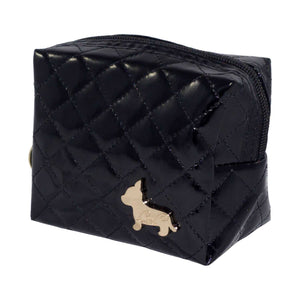 Shiny Rectangular Shape Cosmetic Pouch Bag - Black - Zestique