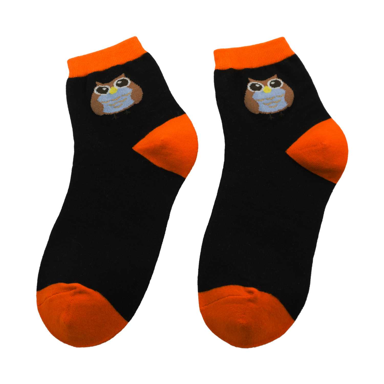 Women's Owl Design Crew Socks - Black - Zestique