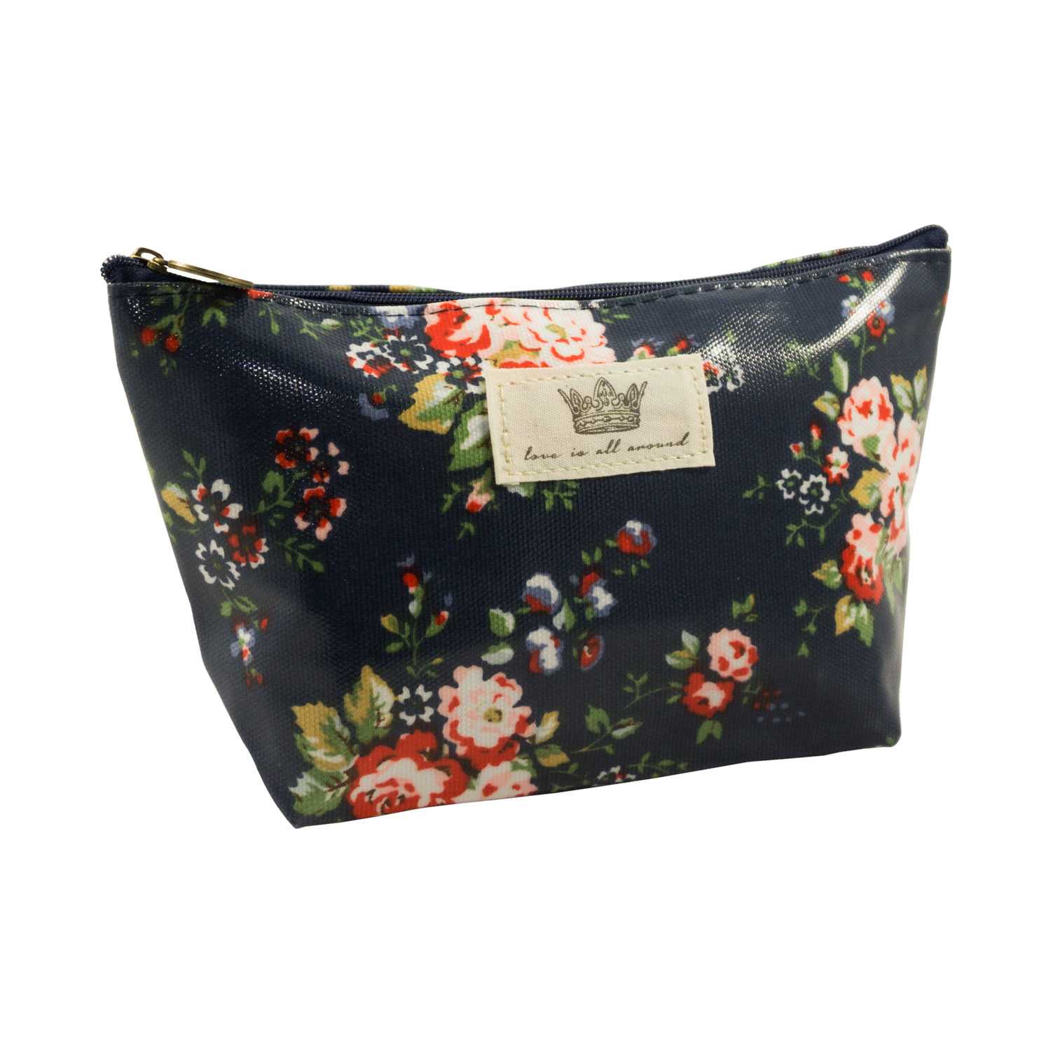 Classic Flower Pattern Cosmetic Pouch Bag - Navy - Zestique