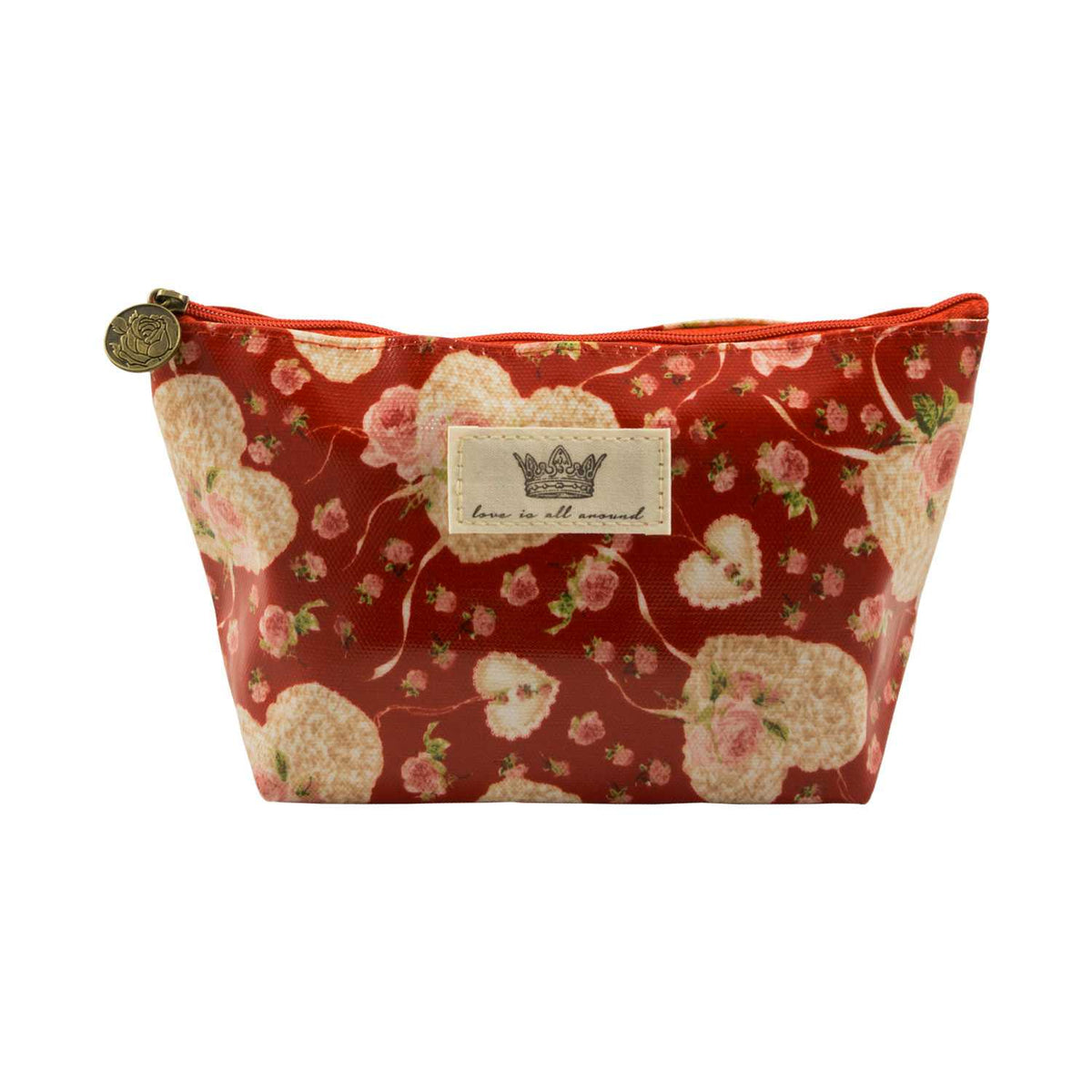 Heart Shape Flower Pattern Cosmetic Pouch Bag - Red - Zestique