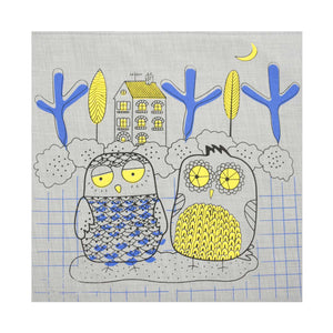 Owl's Town Illustration Canvas Tote Bag - Gray - Zestique