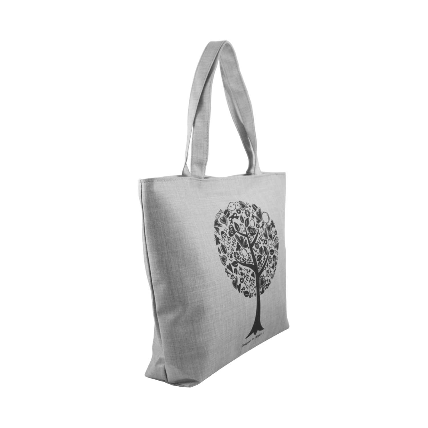 Love Tree Illustration Canvas Tote Bag - Gray - Zestique