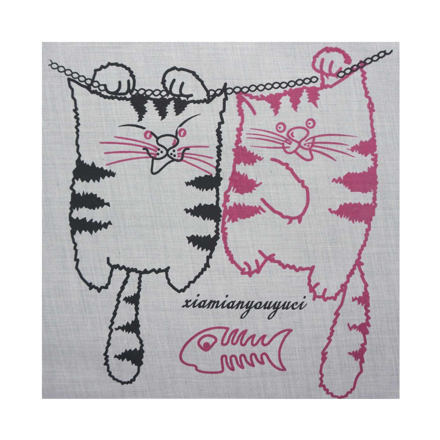 Two Kitties Illustration Canvas Tote Bag - Gray - Zestique