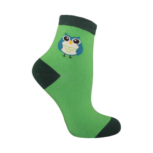 Women's Owl Design Crew Socks - Green - Zestique