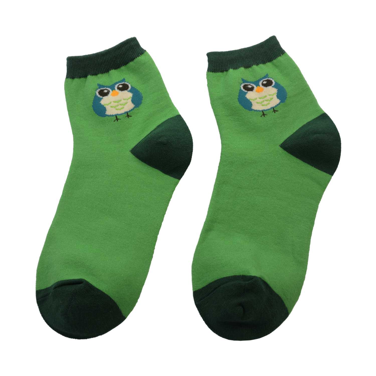 Women's Owl Design Crew Socks - Green - Zestique