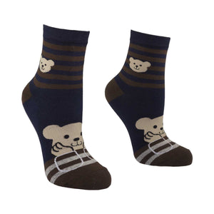 Women's Pretty Bear Design Crew Socks - Navy - Zestique