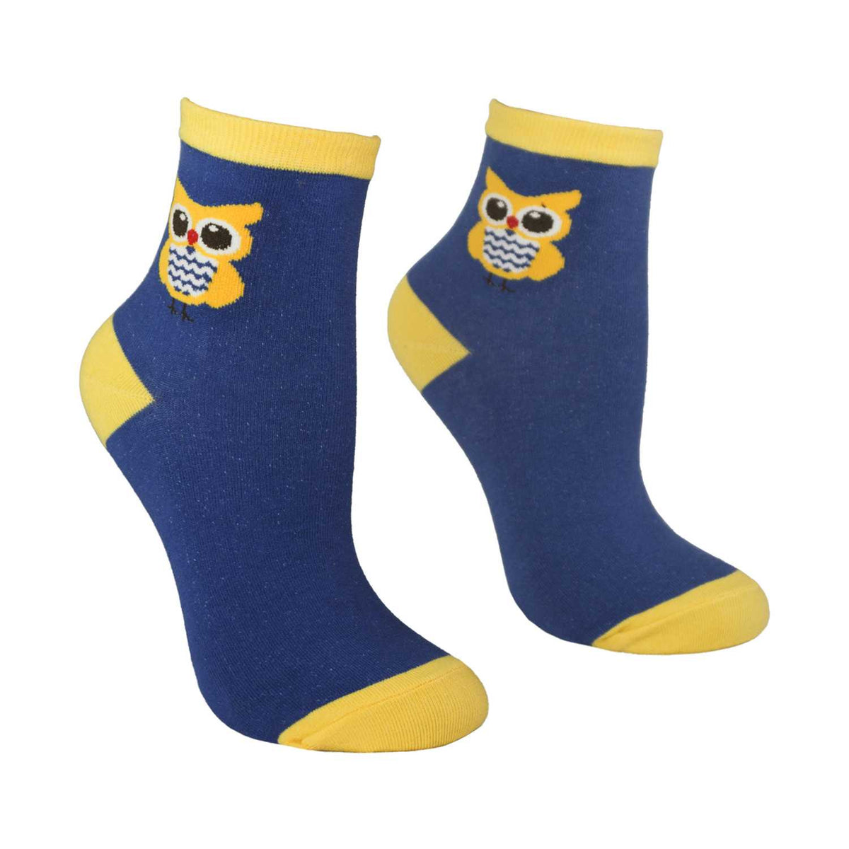 Women's Owl Design Crew Socks - Navy - Zestique
