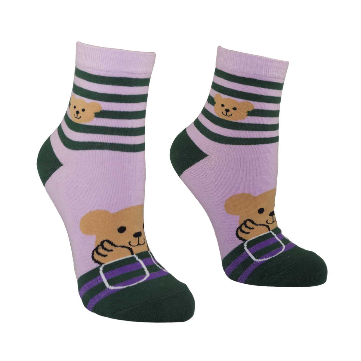 Women's Pretty Bear Design Crew Socks - Pink - Zestique