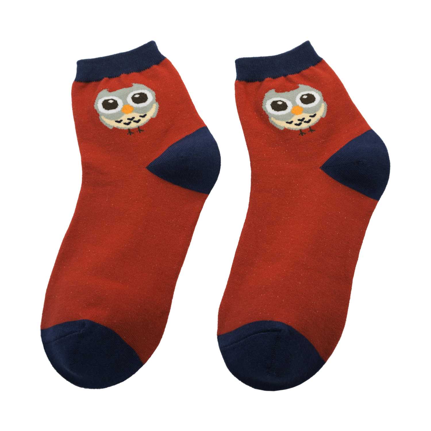 Women's Owl Design Crew Socks - Red - Zestique