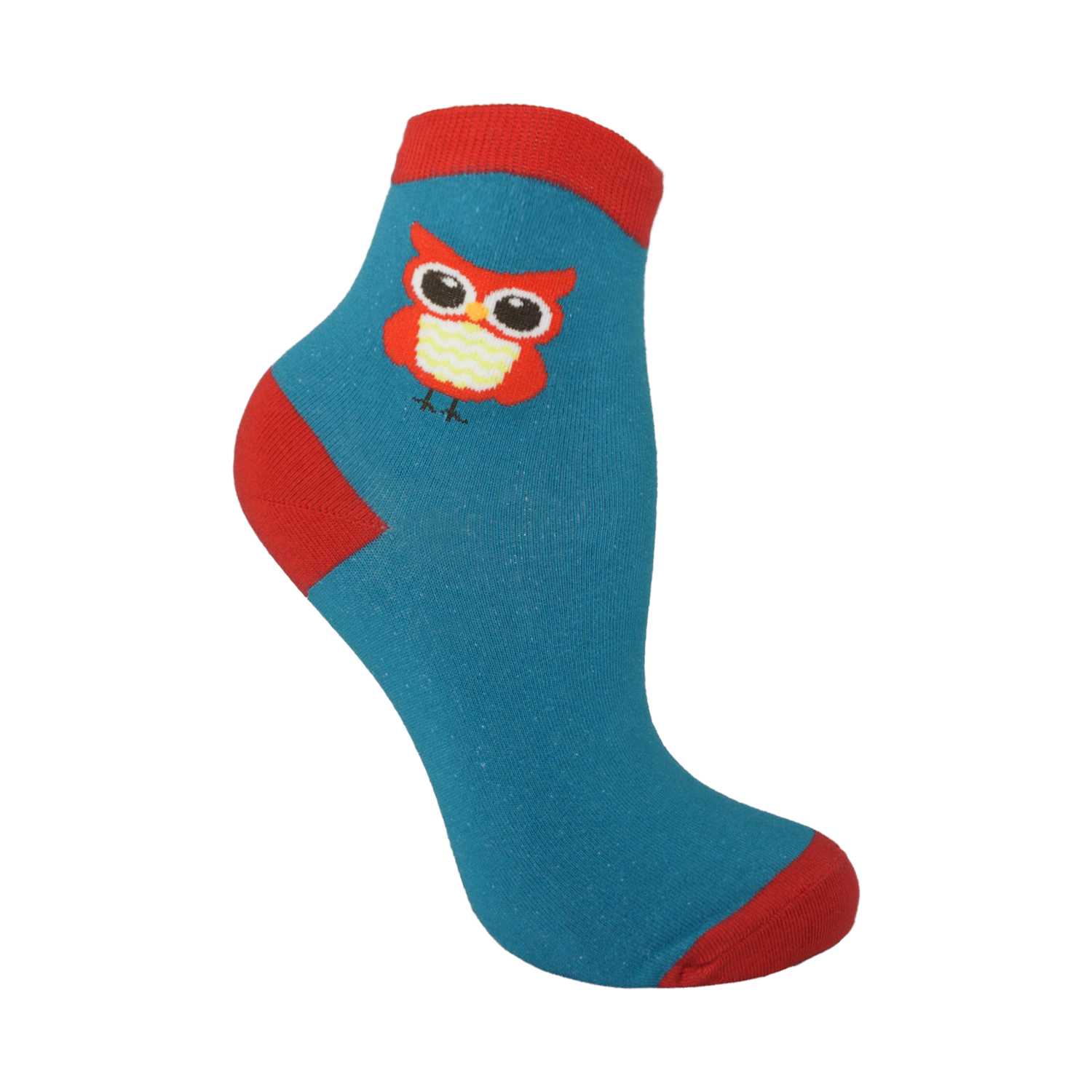 Women's Owl Design Crew Socks - Teal - Zestique