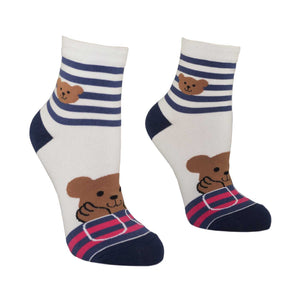 Women's Pretty Bear Design Crew Socks - White - Zestique