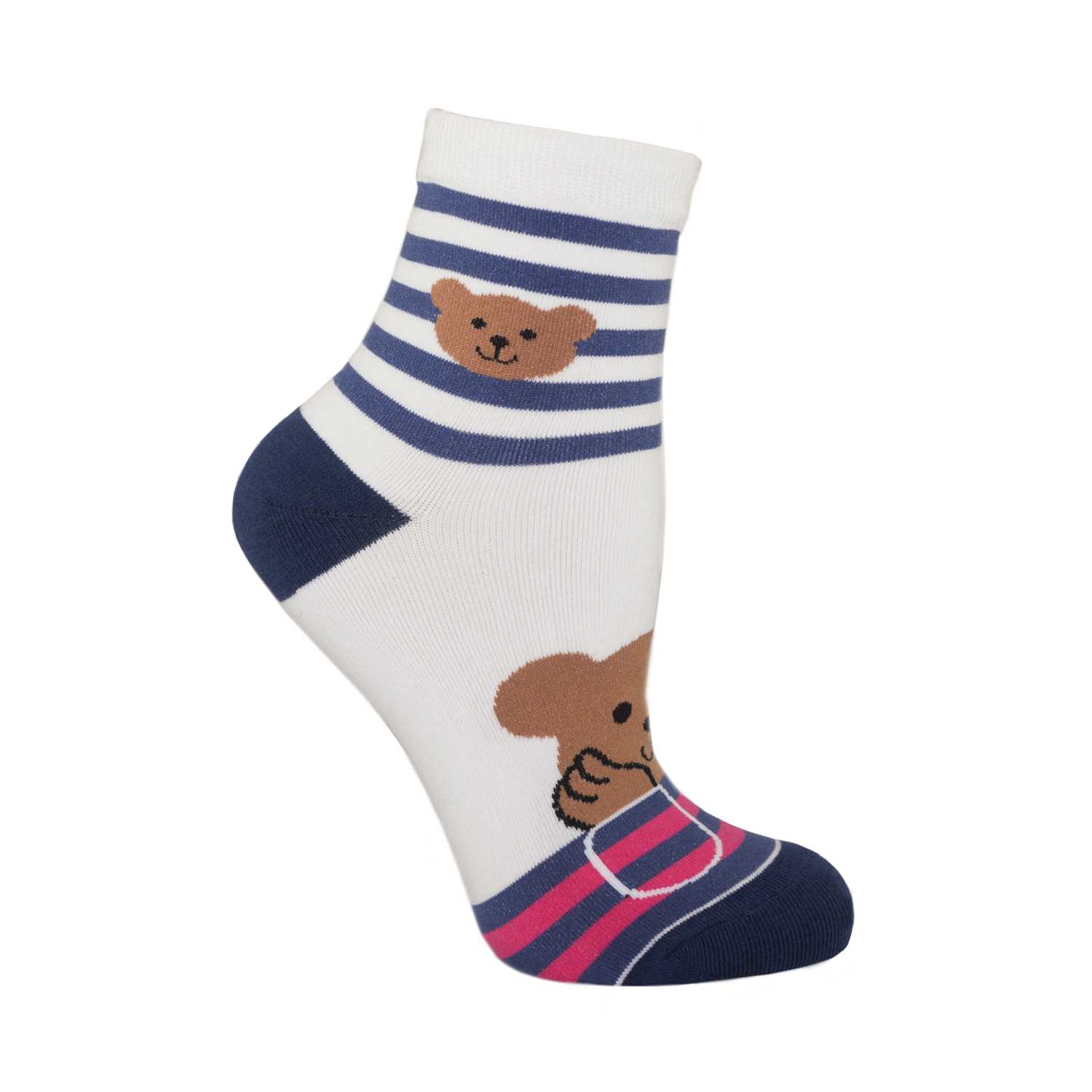Women's Pretty Bear Design Crew Socks - White - Zestique