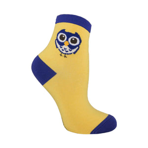Women's Owl Design Crew Socks - Yellow - Zestique