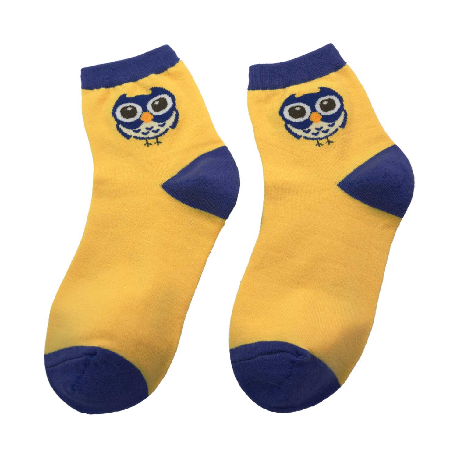 Women's Owl Design Crew Socks - Yellow - Zestique